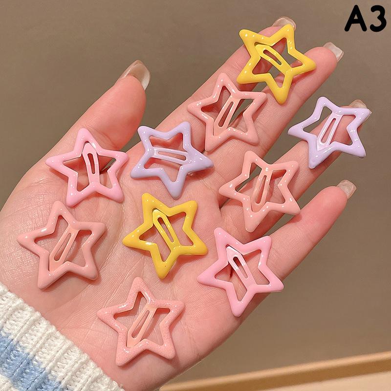 10Pcs/Set Cute Colorful Star Pentagram Y2K Fashion Five-Pointed Star Bobby Hair Clip Snap Clip Hair Accessories