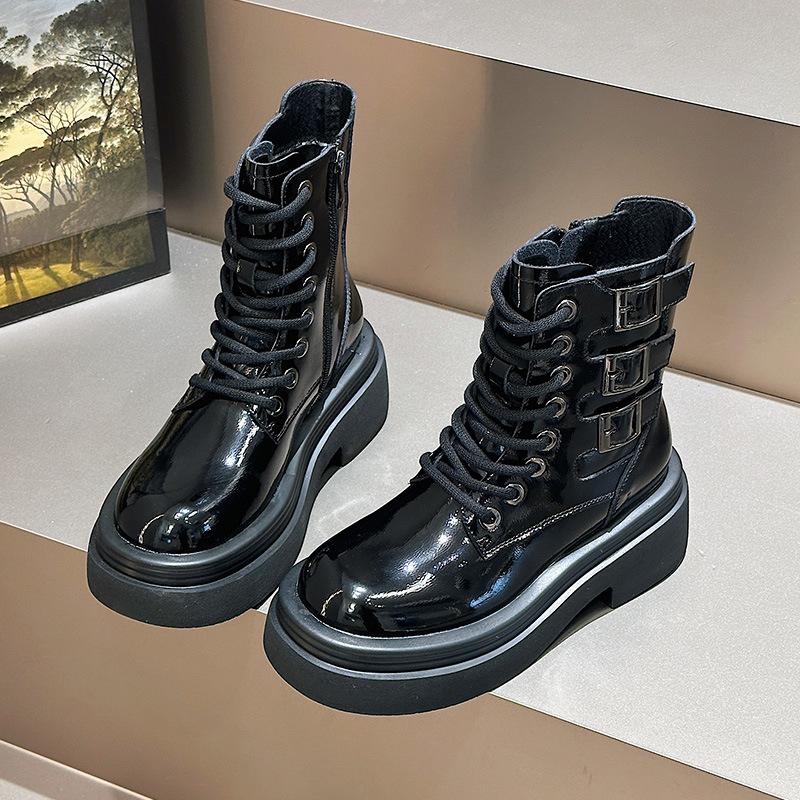 Martin Shoes Women's Autumn and Winter New Leather Platform Short Boots Locomotive Knight Boots