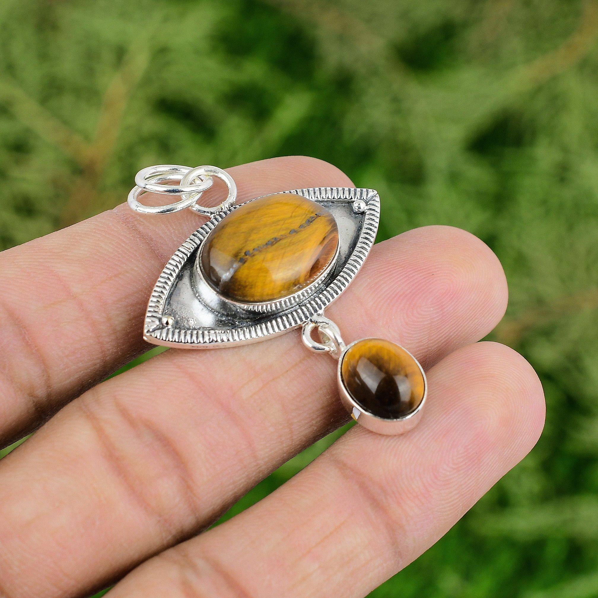 

Oval Tiger s Eye Gemstone Sacral Chakra Bezel Elegant Pendant Sterling Silver