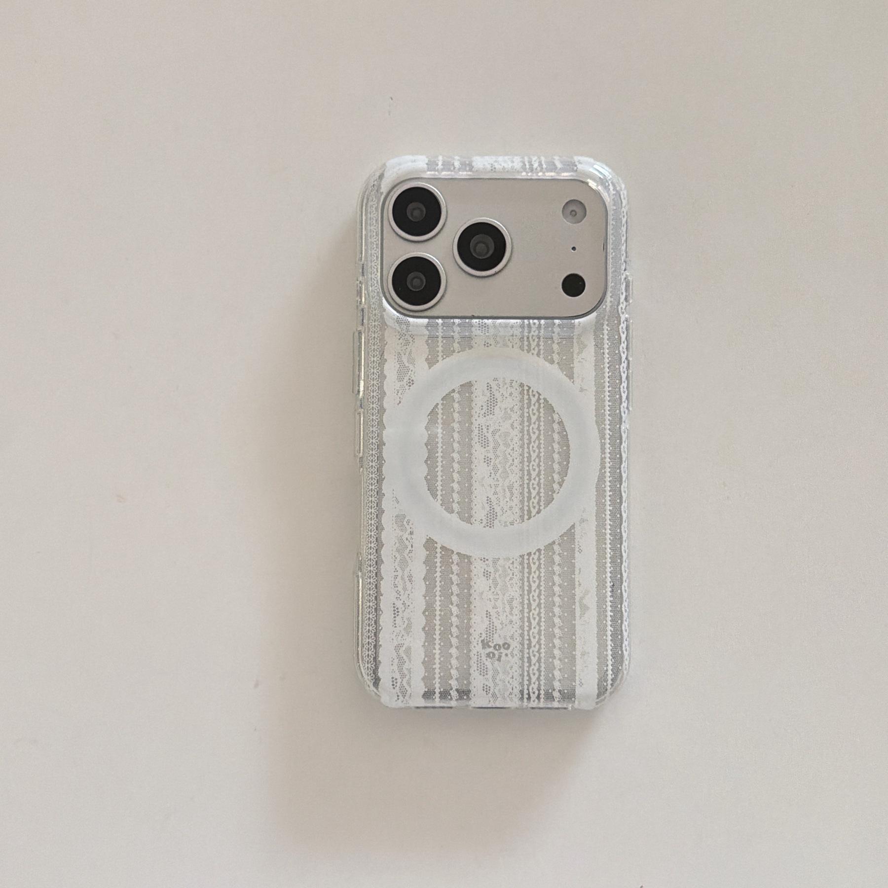 

White Lace Glitter Magnetic Protective Case for iPhone 15/16/17 Pro Max iPhone 14