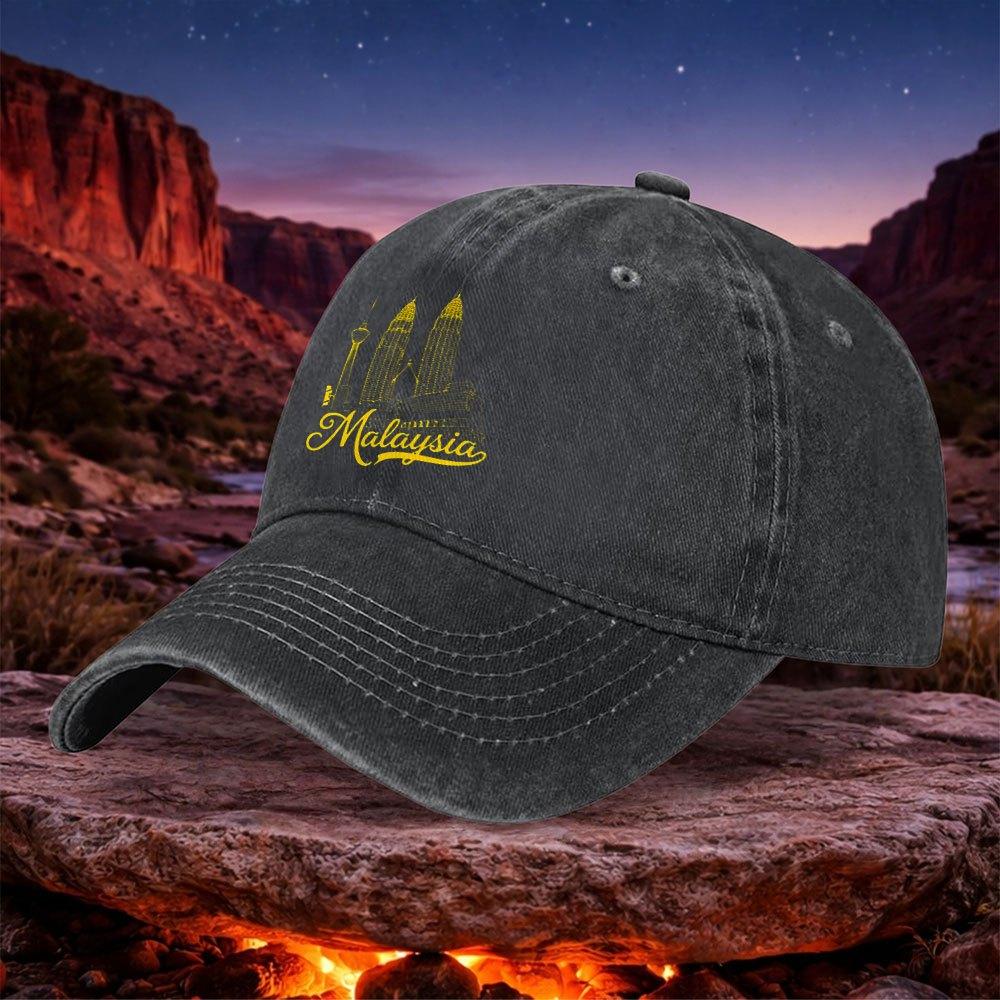 Malaysia Vintage Baseball Cap for Unisex Women  Lightweight Hook  Loop Iconic Malaysian Landmark Design Hand Washable