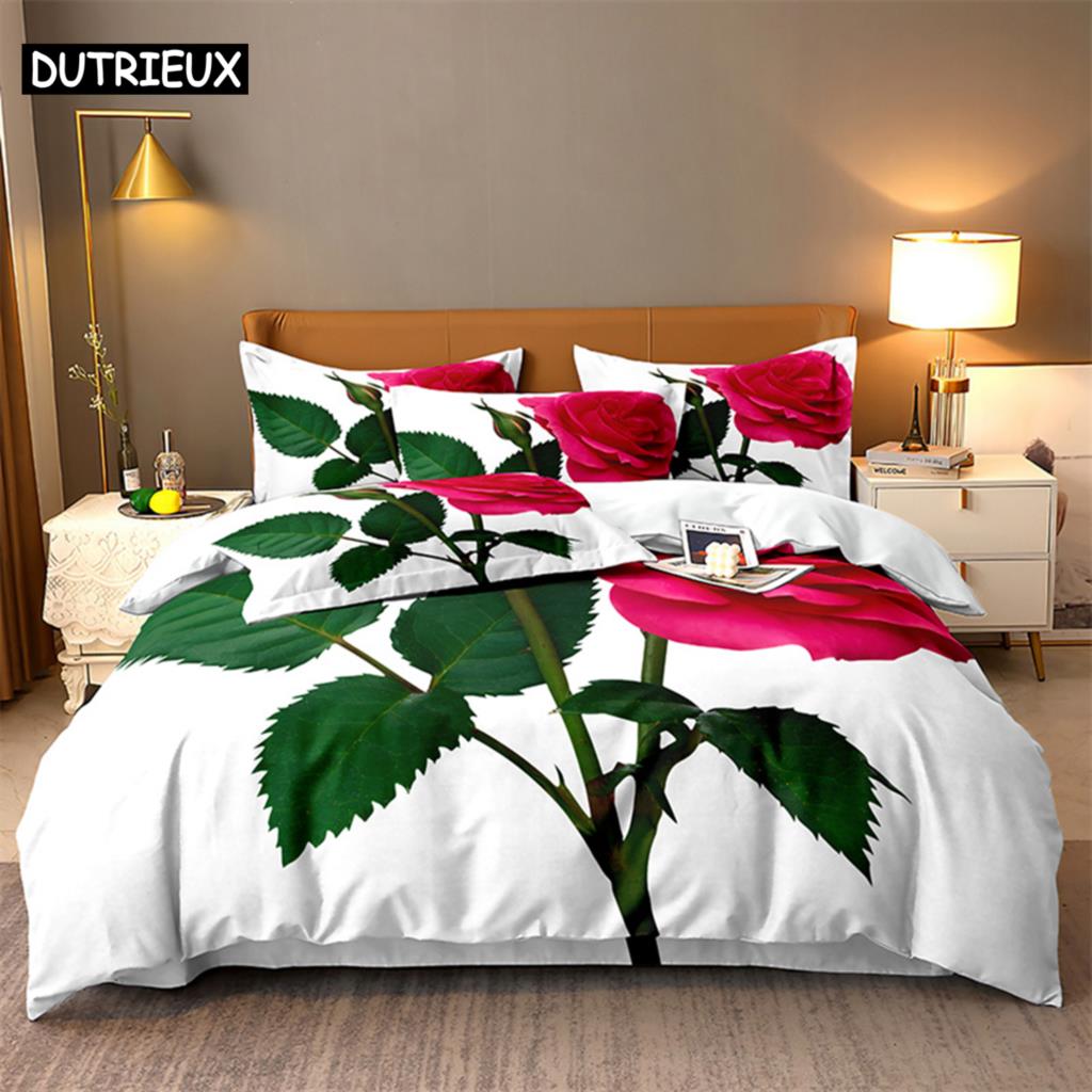 Comforter Red Rose Lovers Queen Bedding Set Girls Bedroom Bed Set Comforter Set King Size Bedding Sets