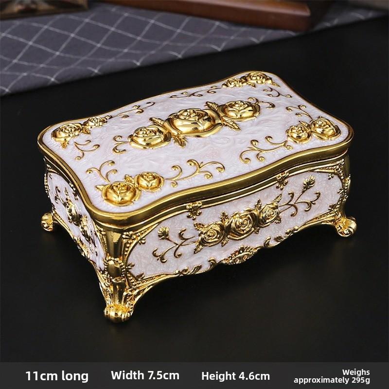 European Jewelry Storage Box With Metal Rose And Mirror Creative Ring Necklace Earring Case Perfect Wedding Gift For Brides