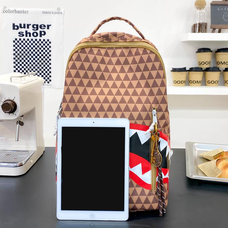 Schoolbag Backpack Men's and Women's Trend Brand Leisure Sports Backpack Fashion Plaid Shark Campus Class Student School Bag