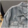 Korean Version of INS Spring and Autumn Letter Print Ripped Denim Jacket Men's American Street Tide Brand Ruffian Handsome Loose Top