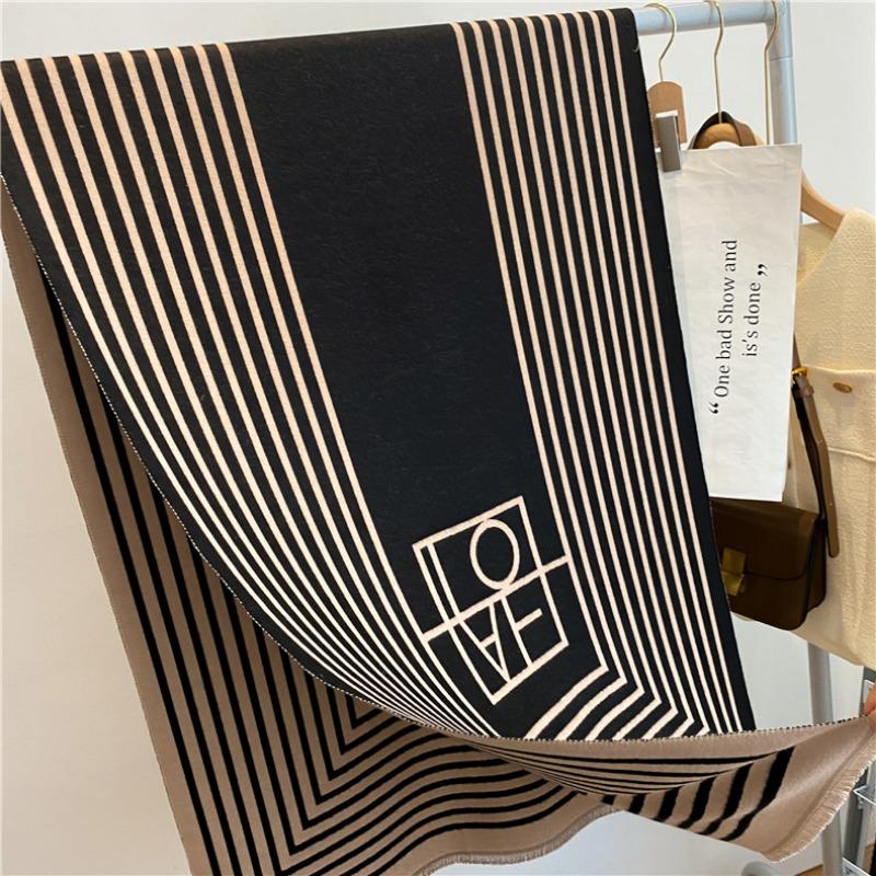 Autumn and Winter New Imitation Cashmere Scarf Women's Geometric Striped Double-sided Warm Fringed Scarf Fashionable