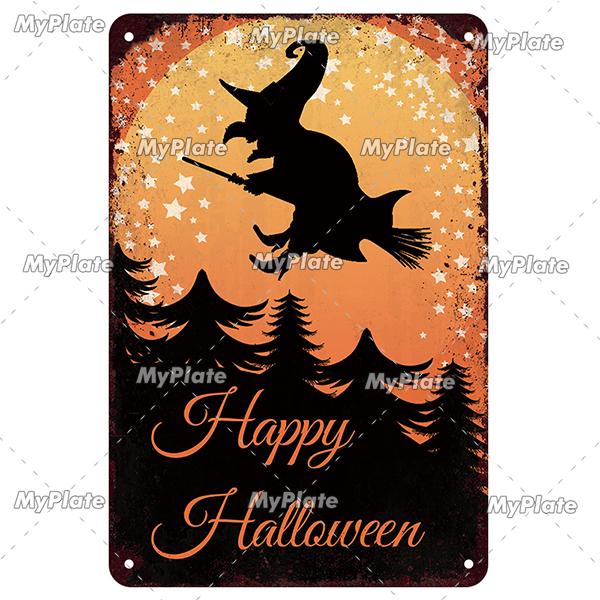 [MyPlate] Halloween Metal Sign Vintage Tin Sign Cafe Bar Decorative Plaque Home Decor Party Wall Sticker Witch Poster Gift