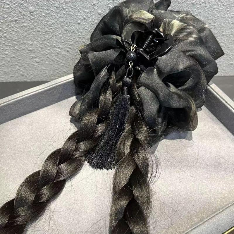 Chinese Style Mesh Bow Hair Clip For Female Simulated Wig Braid At The Back Of The Head Shark Clip Headwear