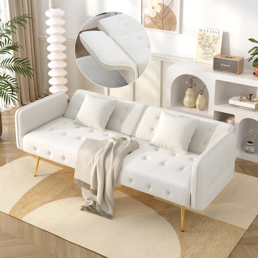 Two-seater Multifunctional Sofa Bed, Adjustable Backrest + Multi-position Armrests. Modern Folding Sofa for Living Room - Velour Cover.