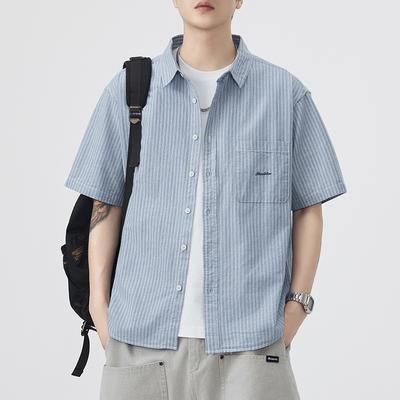 Chemise d'été fine japonaise rétro à manches courtes pour hommes, chemise américaine nouvelle ample à manches mi-longues