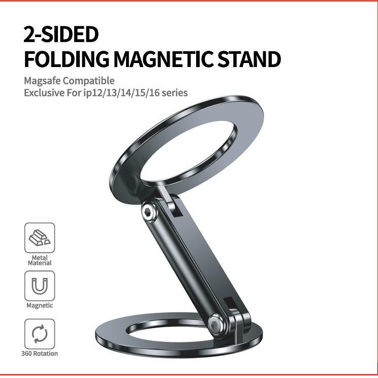 Dual-Sided Magnetic MagSafe Phone Stand: Strong & Versatile for Desk, Gym, Car, or Wall.