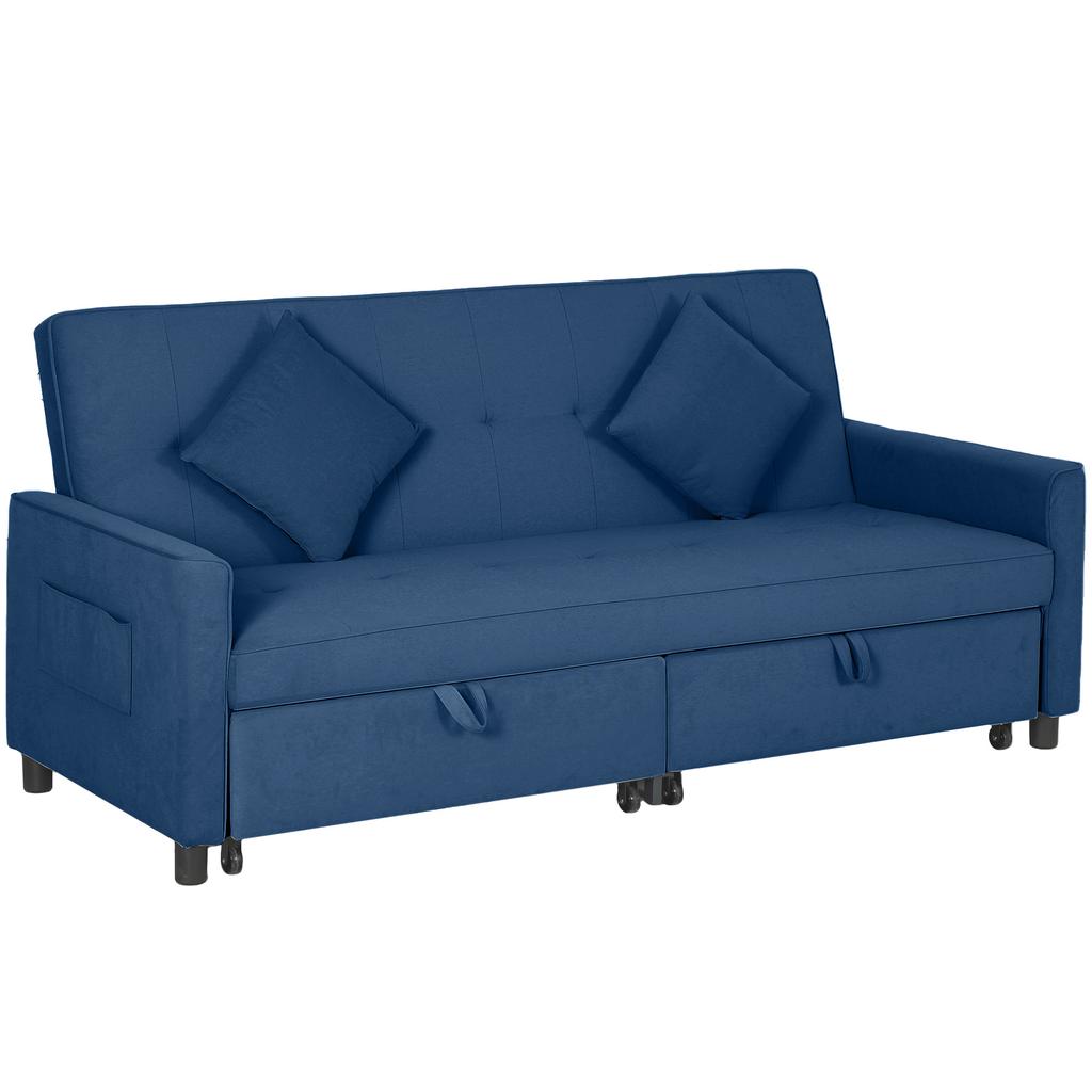 Three Person Velvet Feel Sofa Bed Blue