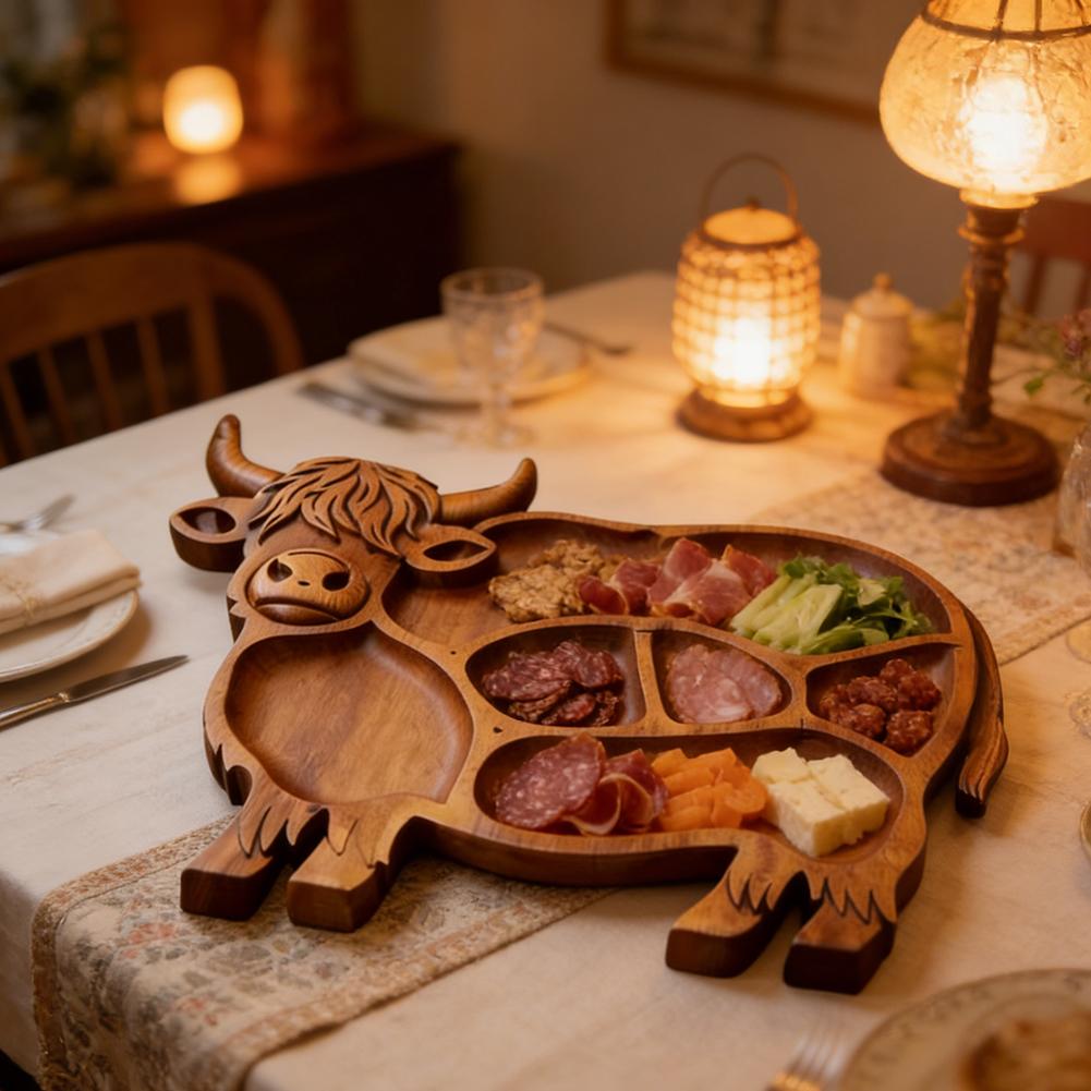 Wooden Charcuterie Board Meat Cheese Tray with Cow Shape Large Funny Food Serving Tray Snack Deseert Platter for Home Kitchen