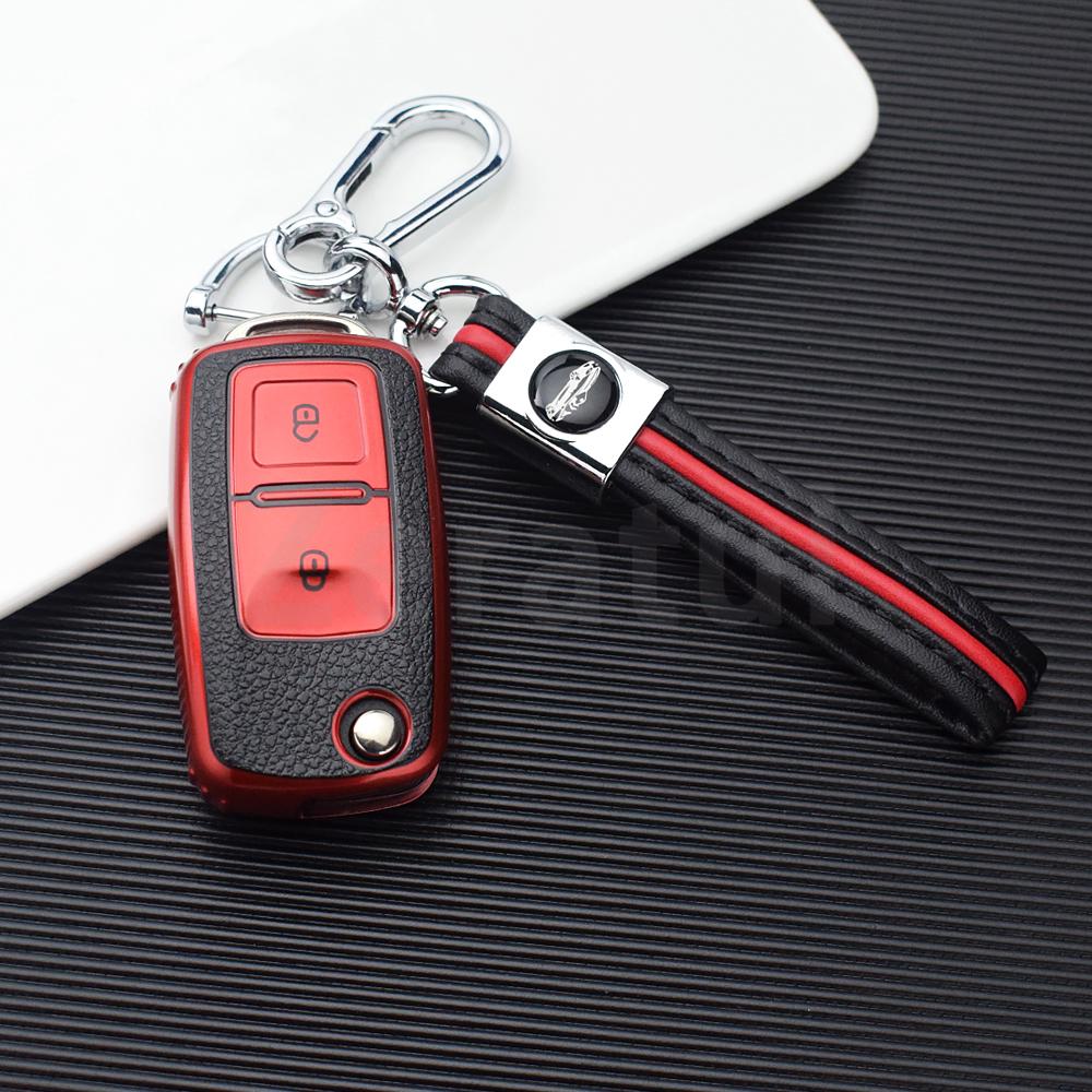 rmwpf7 2/3 Buttons TPU Leather Car Key Case Cover Shell Fob Bag for VW Volkswagen Polo Tiguan Passat Golf Jetta Lavida Skoda Octavia