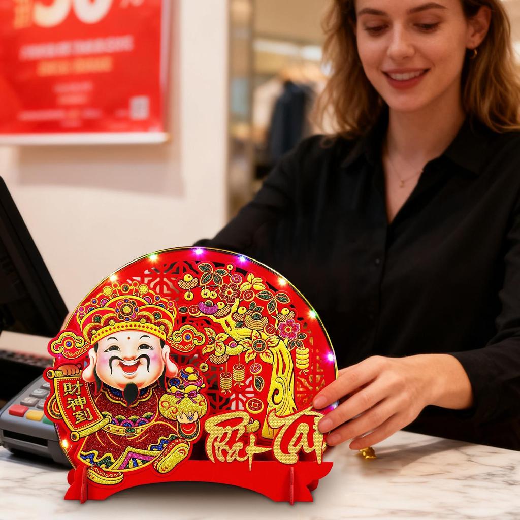 Wealth Table Ornament Nodding Vietnamese Centerpiece Felt Table Decorations with Light for New Year Spring Festival Home