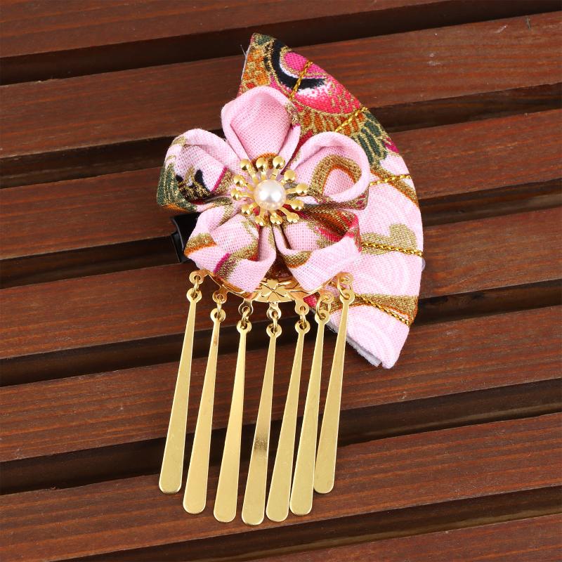 

1Pcs Women Hairpin Faux Pearl Flower Fan Hair Decor Japanese Traditional Dress Kimono Robe Hair Clip Kids Girls Hair Accessories