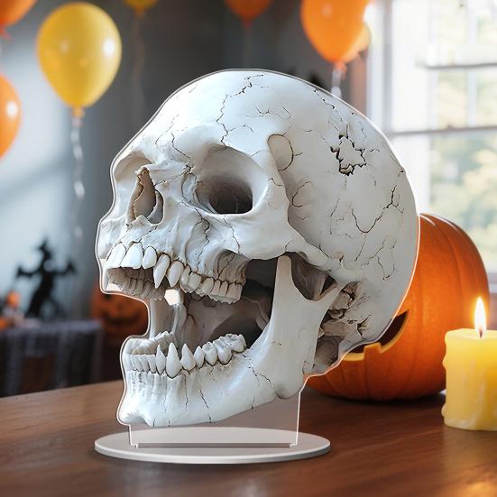 2D Acrylic Ornament Sign Gothic Flat Skull for Cabinet Mantel Halloween