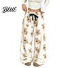 Bear Print Pajamas Women Plush Sleeping Pants Wide Leg Pajama Bottoms Pants Thickened Warm Lounge for Autumn Winter Home Wear Bottoms