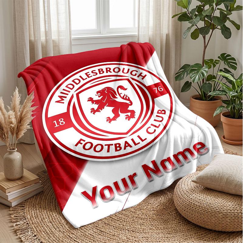 Middlesbrough FC Benutzerdefinierter Name Text Flanelldecke Fußball Logo Personalisierte Fleece-Wurfdecke Besonderes Geschenk für Sofa Schlafzimmer Zuhause