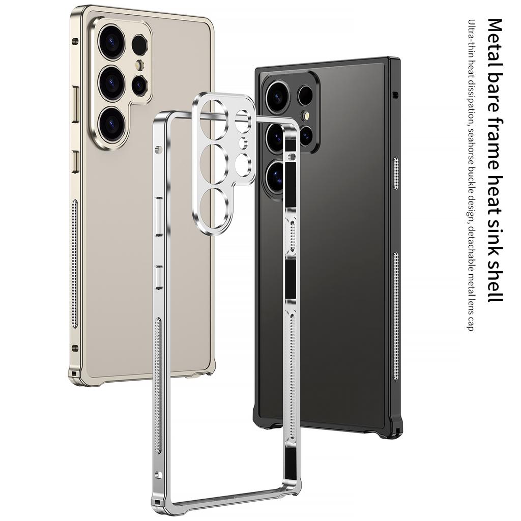 Pro Samsung Galaxy S23 Ultra Kryty typu Bumper Kovový Rám Kryt s Odvodem Tepla s Ochranným Sklem na Čočku Fotoaparátu