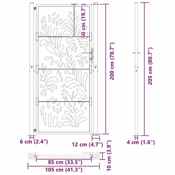 VidaXL Porte de jardin acier résistant aux intempéries design vagues, porte de clôture, porte extérieure, porte en métal, 4100978