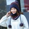 Wool hat women's winter sweet and cute knitted autumn and winter street thickened ear hat scarf neck cover hat