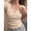Women's Slim-Fit Floral U-Neck Cropped Top, Short-Sleeve Summer 2025 Design