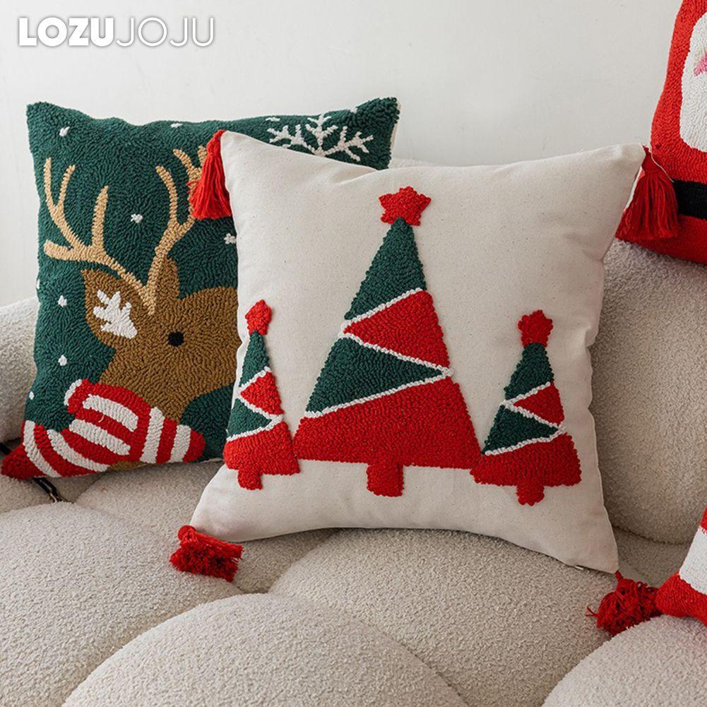 1PC LOZUJOJU Christmas Style Pillowcase Exquisite and Soft Embroidered Cushion Cover for Sofa Living Room Bedroom Home Decor Party Decorations