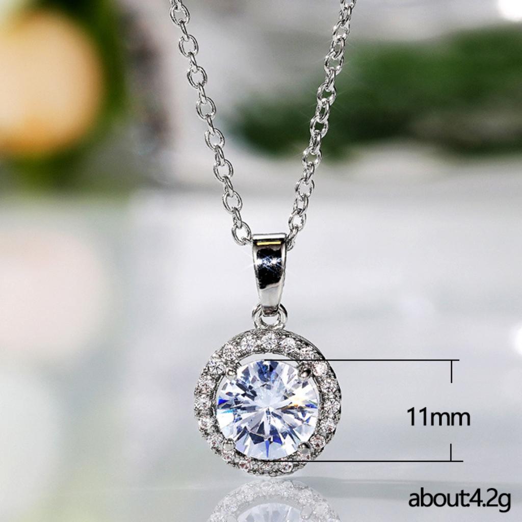 Round Center Stone Micro Pave Halo Pendant Women Cable Link Chain Clavicle Necklace
