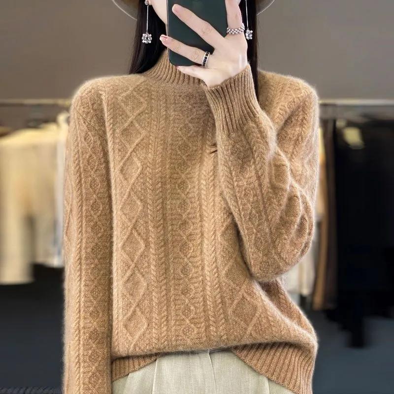 Kadın Kazak Sonbahar Kış Kazak Kalın Merino Yünlü Balıkçı Yaka Rahat Kaşmir Örgü Kazak Kore Moda Üstleri
