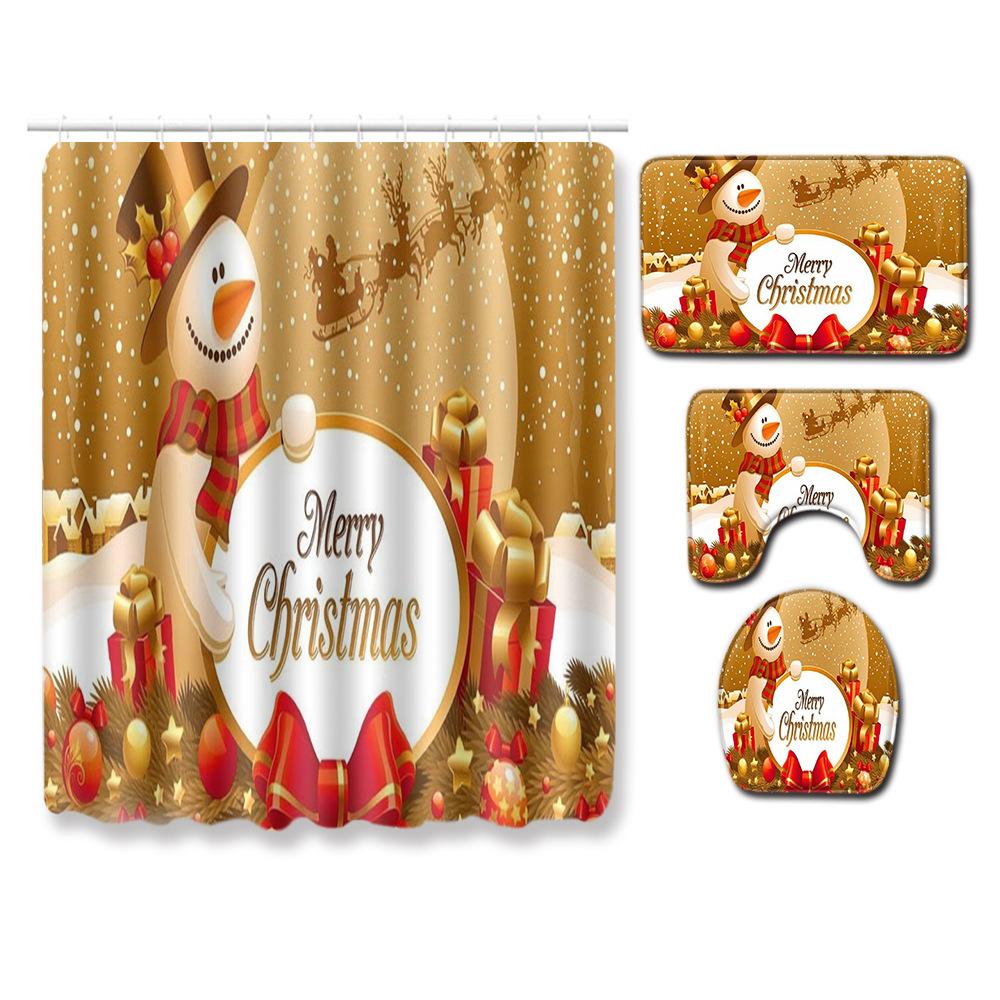 Christmas Toilet Four-Piece Floor Mat Bathroom Non-Slip Door Mat Shower Room Absorbent Carpet