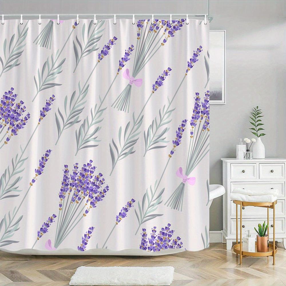 

Lavender Sprigs Pink Floral Shower Curtain - Minimalist Design with Pink Bows, Polyester with Hooks W90xH180cm