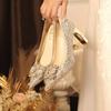 Fashion Luxury Pointed Toe Bling Rhinestone Women Pumps Champagne Colors Shallow 6/8CM High Heels Bridesmaid Wedding Shoes