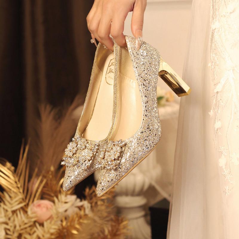 Fashion Luxury Pointed Toe Bling Rhinestone Women Pumps Champagne Colors Shallow 6/8CM High Heels Bridesmaid Wedding Shoes