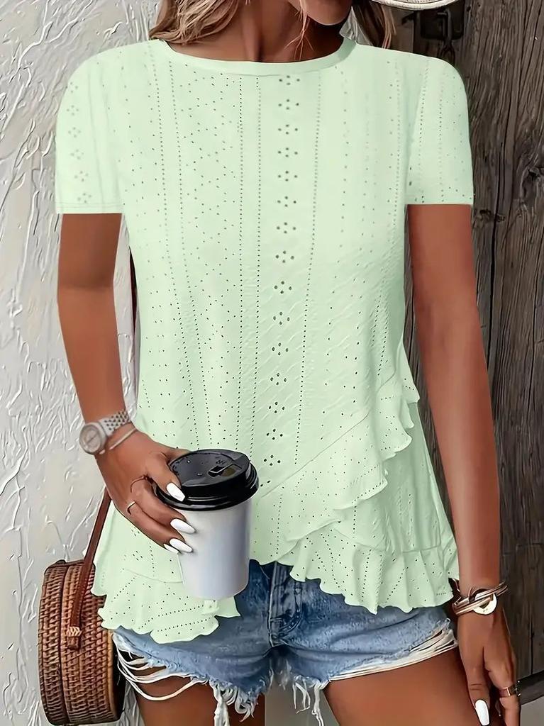 1116 European and American summer new women's fashion large size fashion asymmetrical ruffle hem short sleeves
