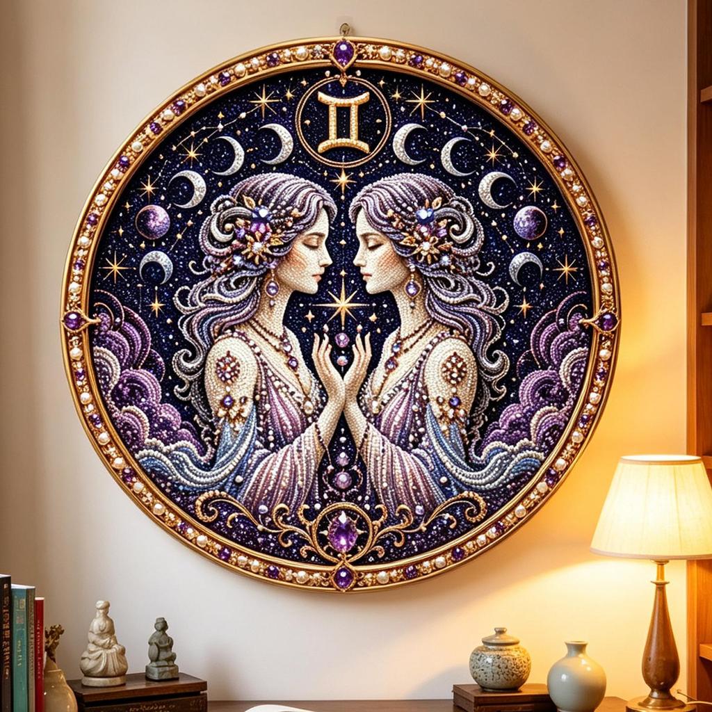 11 Zodiacs Signs Pearl Art Kit Round Constellation Themed DIY Beaded Artwork Astrology Wall Decor Craft Set for Zodiacs Lovers