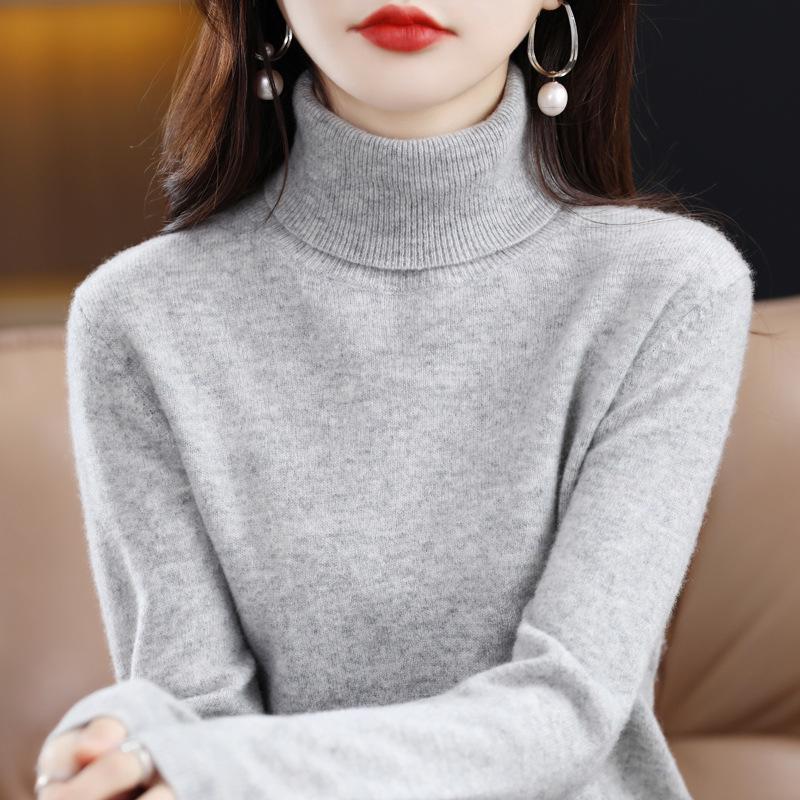 2025 Women's Pure Wool High Neck Short Cashmere Knit Sweater - Autumn/Winter Loose Fit