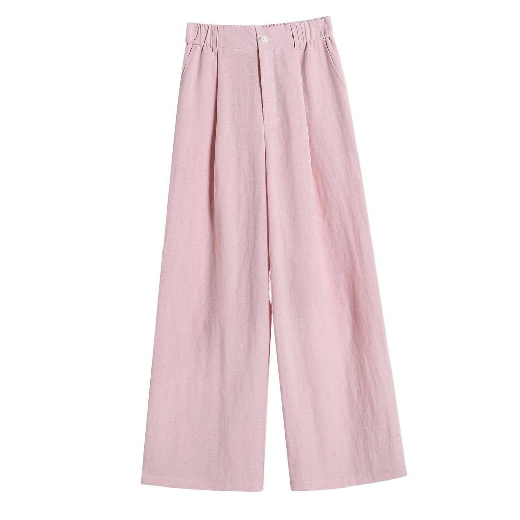 Women's Summer Tencel Linen Wide-Leg Pants: High-Waist, Floor-Length, Slimming, Lightweight, Loose Straight Leg.