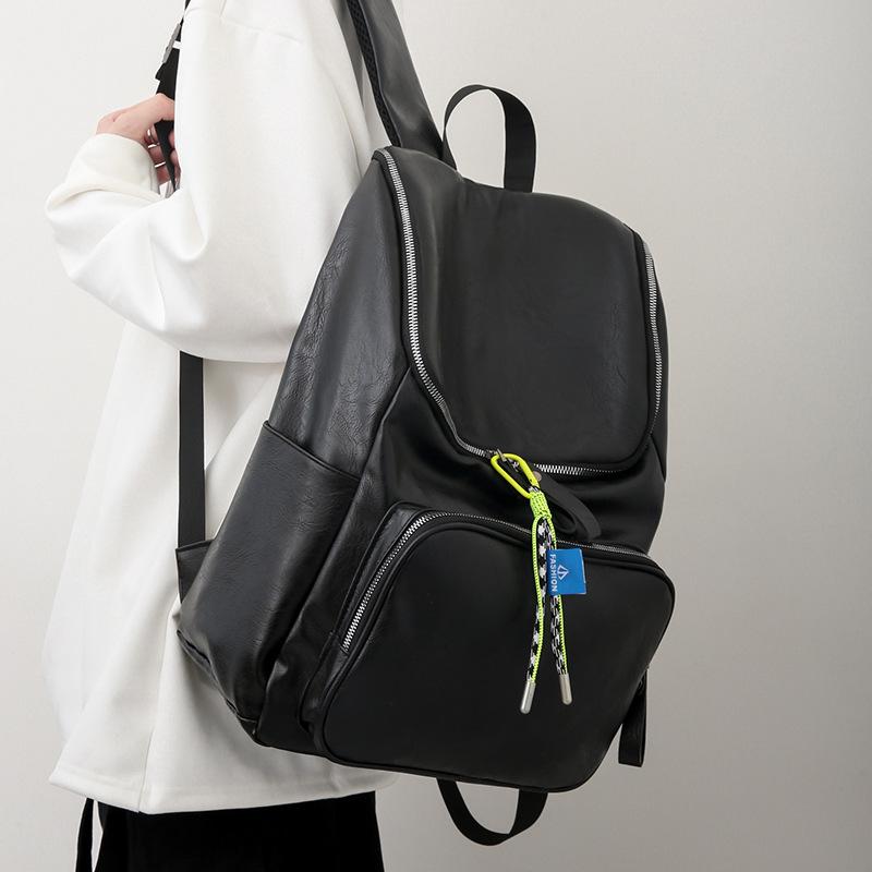 Fashion Large Capacity Unisex Backpacks  Autumn Winter New Korean Solid Color Pu Leather School Bag Travel Outdoor Sport Bag