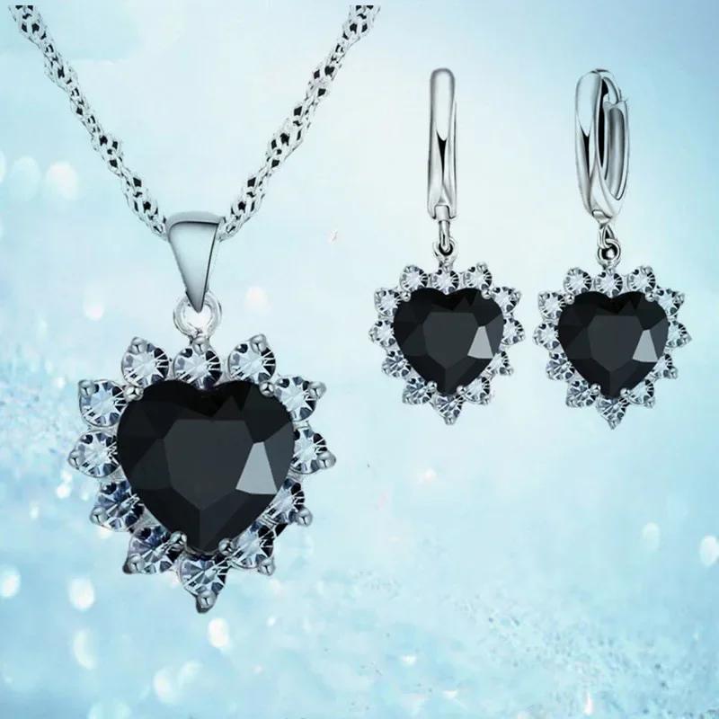 Exquisite Heart-shaped Necklace Earrings Jewelry Set for Women Charm Ladies Jewelry Bridal Accessory Set Romantic Gifts