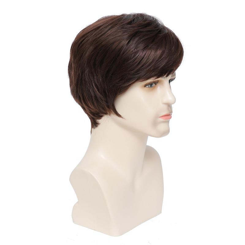 Synthetic Brown Mix Blonde Highlight Wig for Men Short Straight Hair Wig with Side Bangs Mullet Head Wig Daily Cosplay