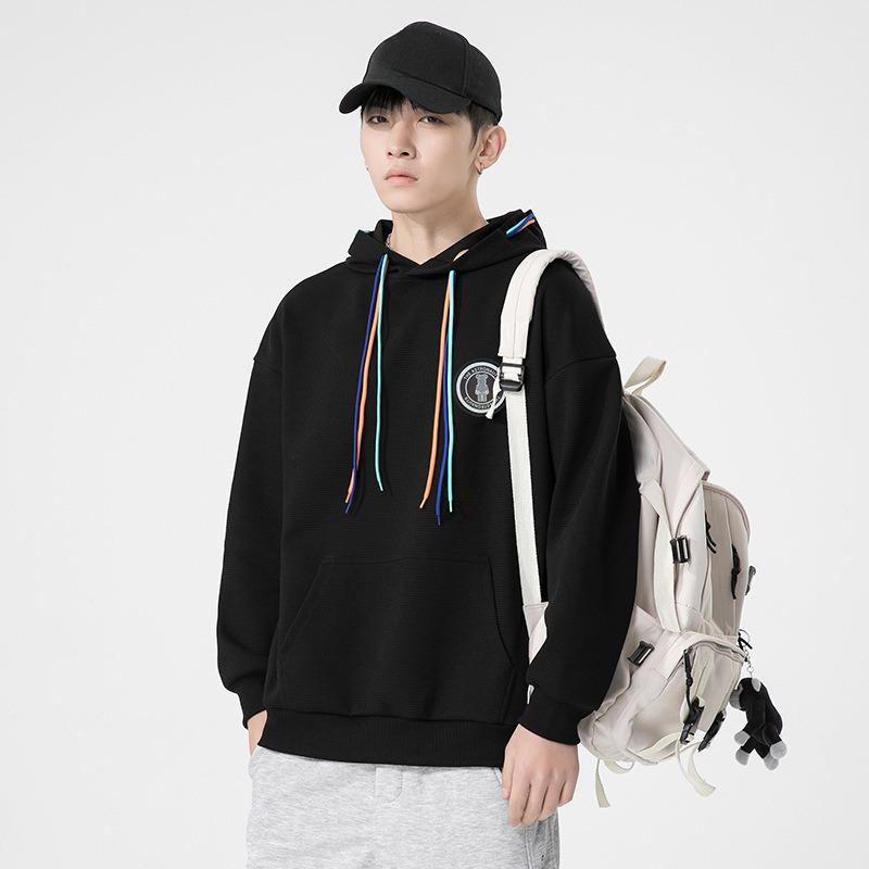 

Spring and Autumn Men s New Loose Casual Solid Color Hooded Sweatshirt Jacket 4XL чорний