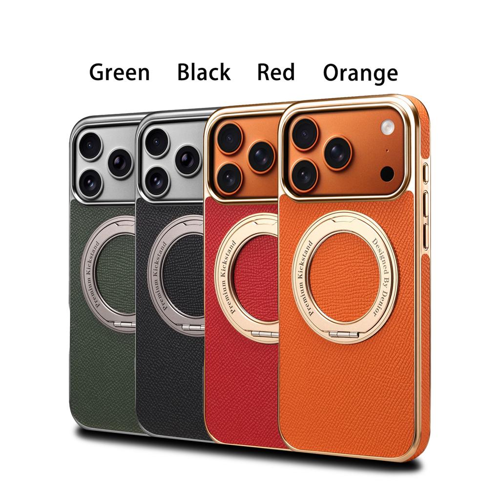 360 Rotating Magnetic Genuine Cowhide Leather Phone Case for iPhone 17 Pro Max 16 Plus 15 14 13 for Magsafe Kickstand Cover