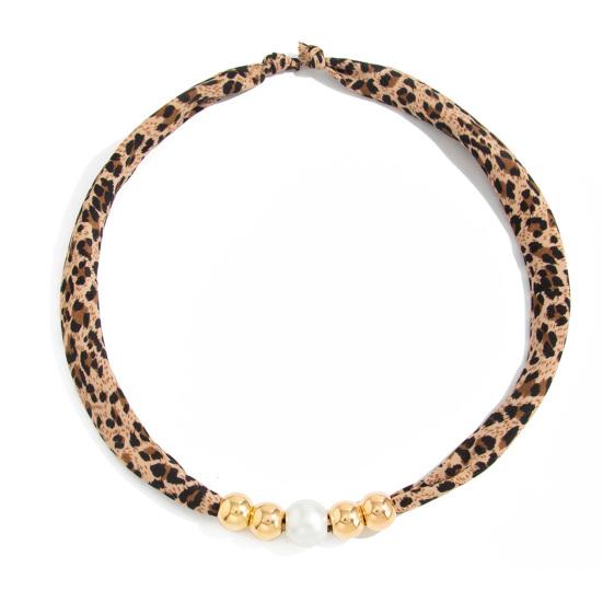 Leopard Print Scarf Choker Fabric Necklace with Faux E