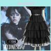 Wednesday Addams Kids Dress Cosplay Costume Party A-shaped Tiered Skirt