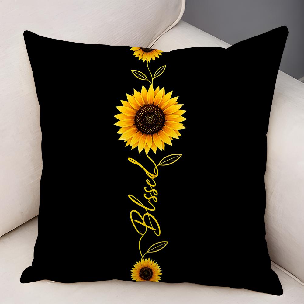 Simple Stylish Sunflower Cushion Cover Natural Linen Organic Fabric DoubleSided Printing Breathable For Decor