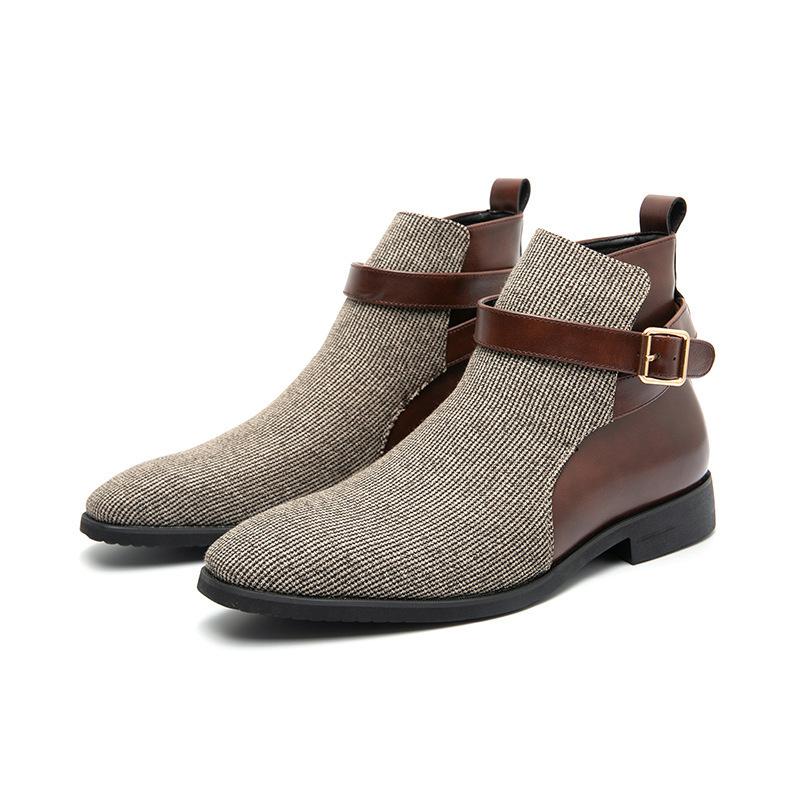 Autumn and Winter Martin Boots Men's High-top Tooling Boots Retro Thick-soled British Style Color Matching Locomotive Knight Short Boots Men
