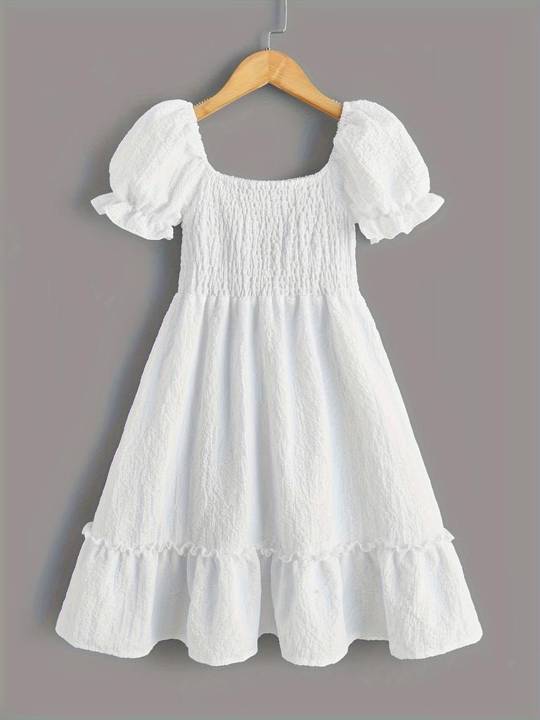 Kinder Kleidung Weiß Casual Mädchen Kleid 2024 Sommer Puff Sleeve Mädchen Prinzessin Kleider