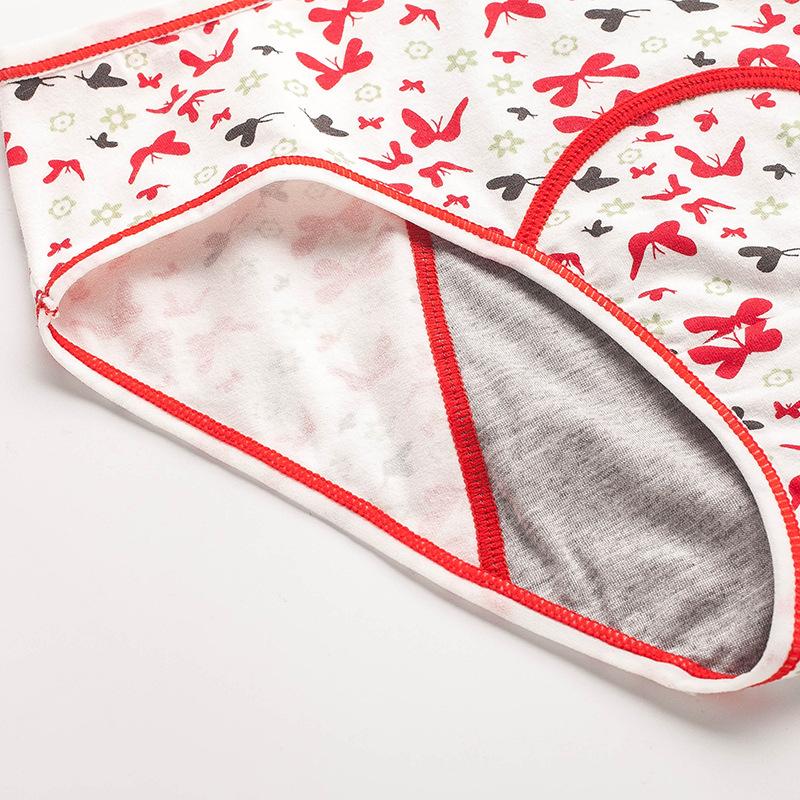 Lady Spring and Autumn Butterfly Print Menstrual Period Anti Side Leakage Breathable Physiological Waist Triangle Briefs