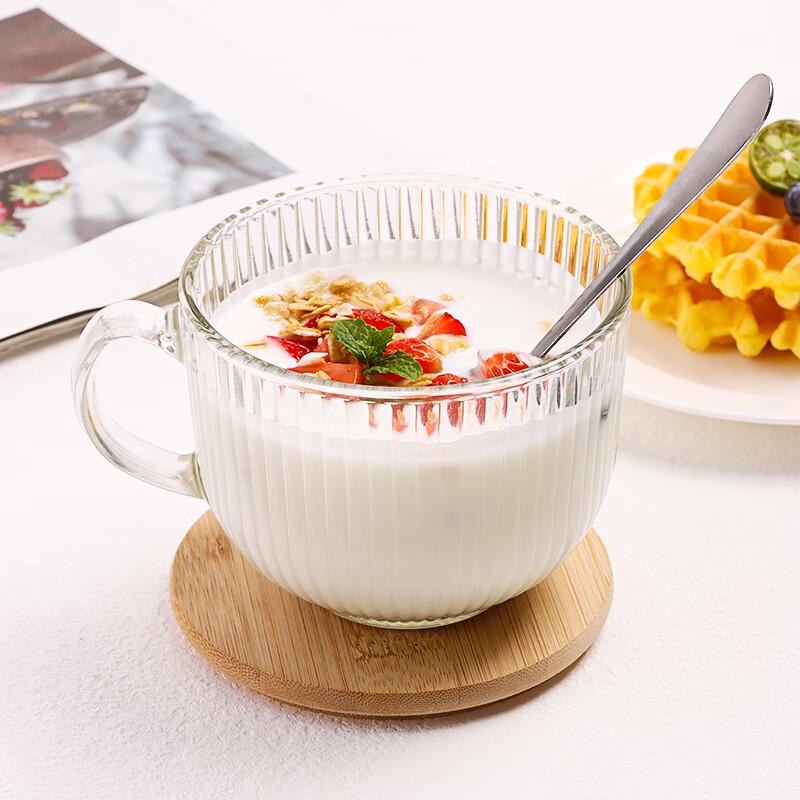 Baijie 400ML Threaded Glass Breakfast Cup with Lid & Spoon
